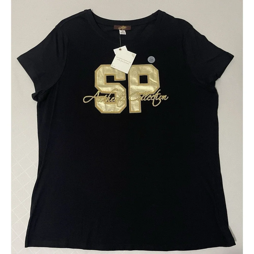 NWT Y2K South Pole Black Gold Graphic Baby Tee Logo Top Size 2XL